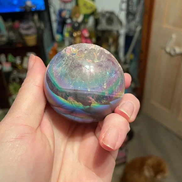 Aura sphere with druzy and pretty agate banding - Picture 10 of 15